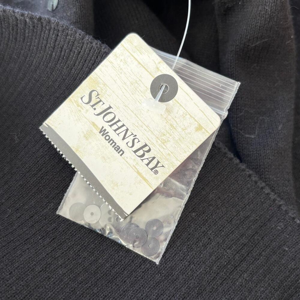 St. John's Bay 100% Cotton Glitter Sequins Black Cardigan Sweater Sz XL NWT - Picture 5 of 6
